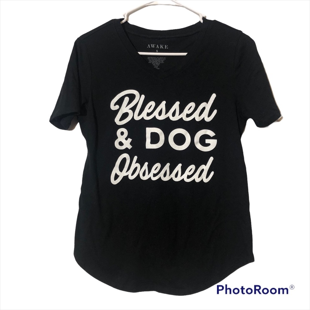 Dog Lover Graphic Tee Blessed & Dog Obsessed Size Small, Black Dog Lover